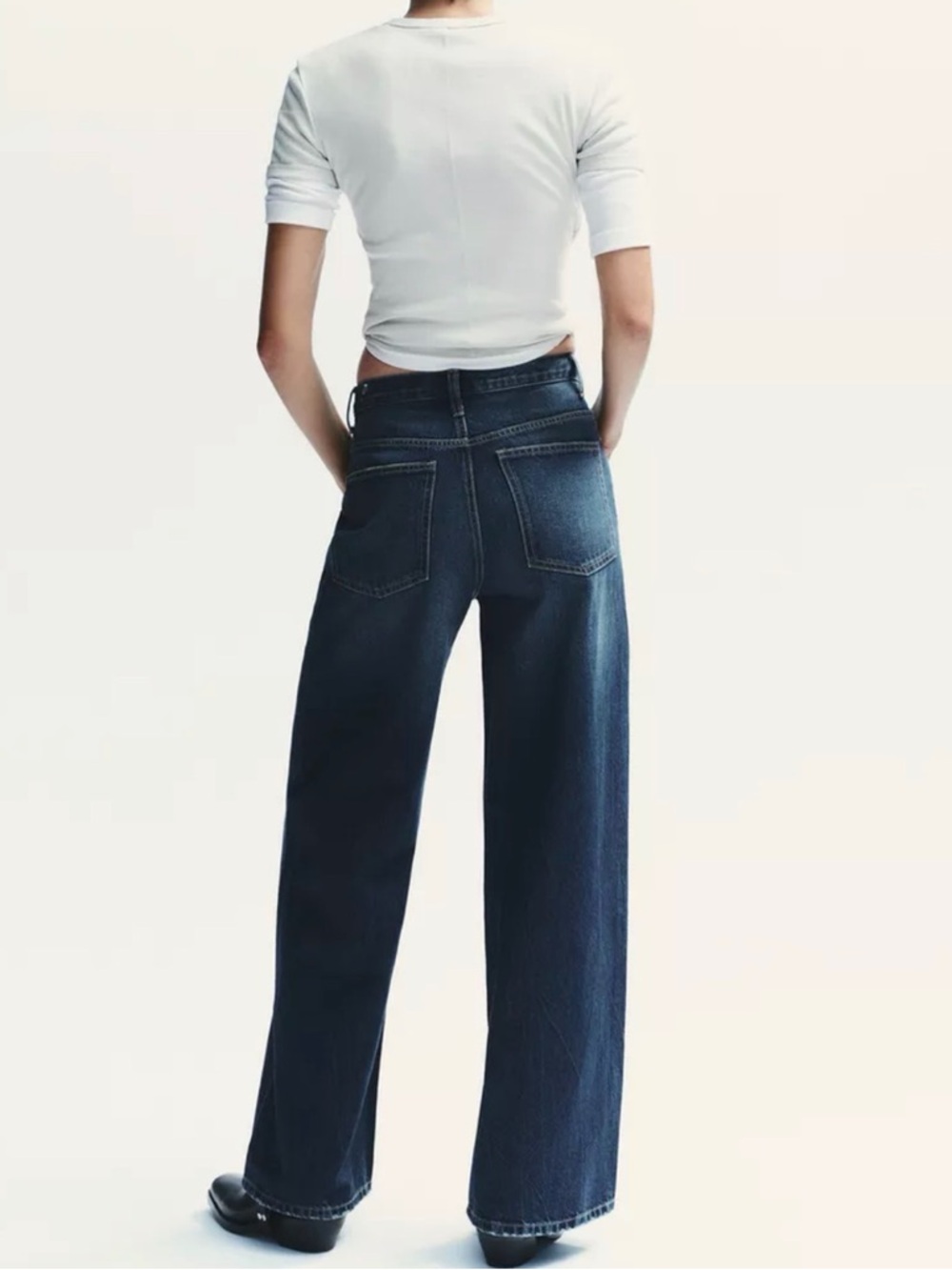 ZARA Crossover Waist Wide-Leg High-Rise Women’s Jeans - Dark Blue - Picture 2 of 2